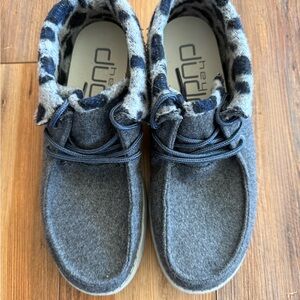 Hey Dude Gray Wool Slip-Ons with Leopard Cuff